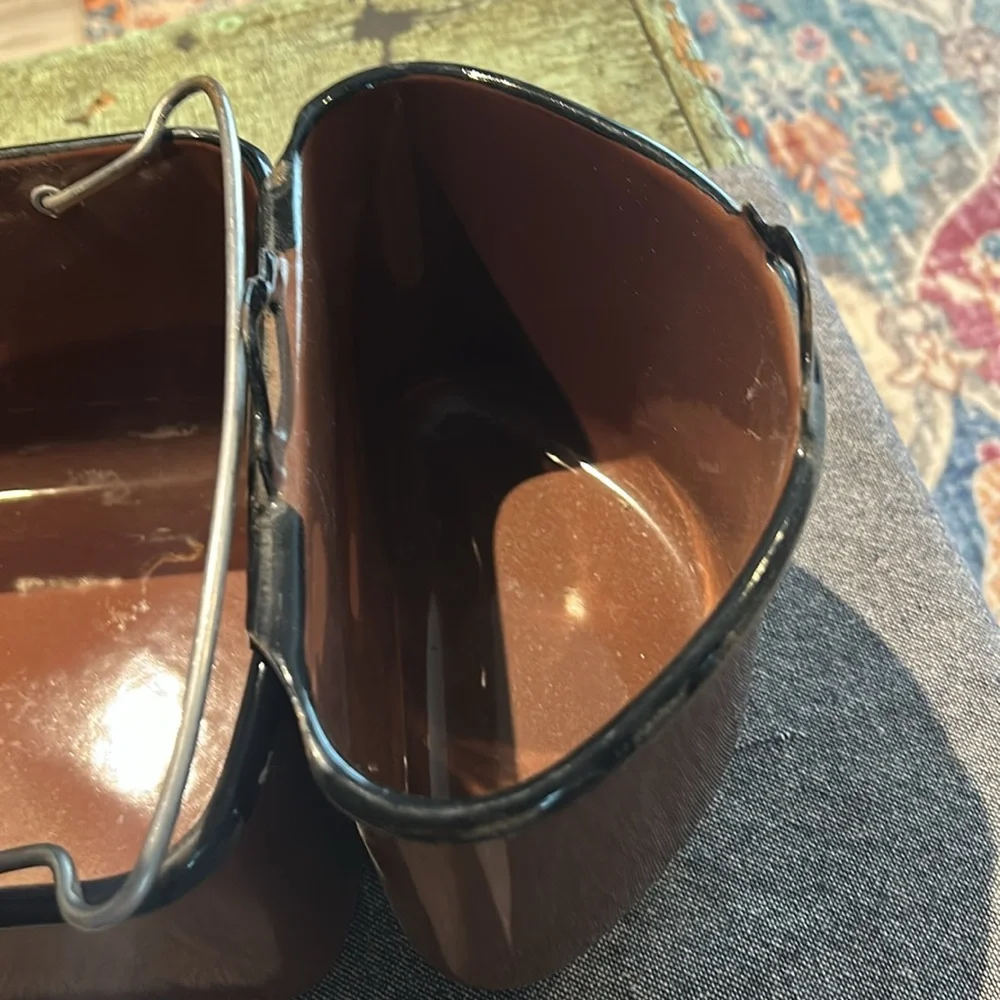 Vintage Unique Enamelware Brown Lunch Pail Box Picnic Camping Tin with Lids